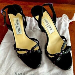 Vintage Jimmy Choo sling back leather sandals with colorful studs. Barely worn